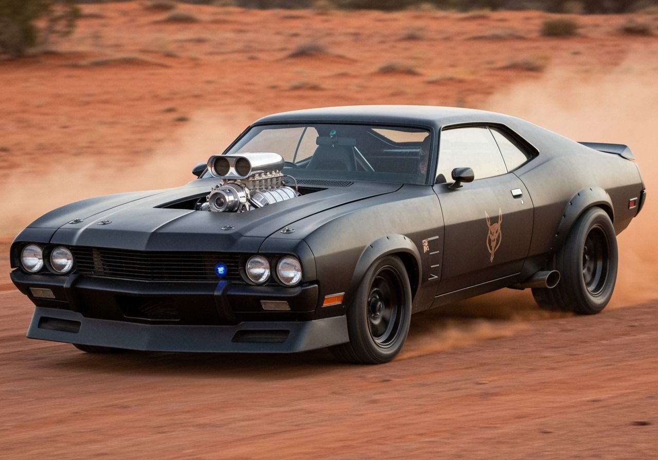 Mad Max Interceptor Car in Desert Sunset