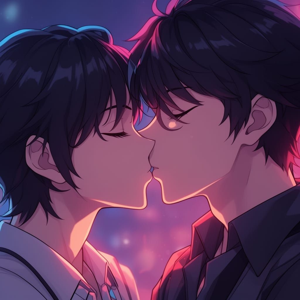 Passionate Anime Kiss in Vibrant Cel-Shaded Style