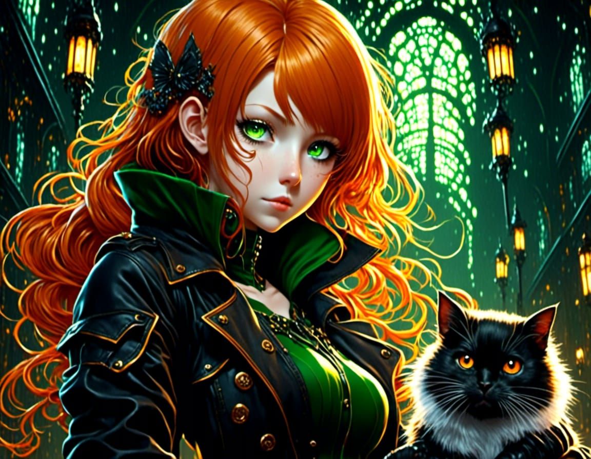 irish girl with her cat