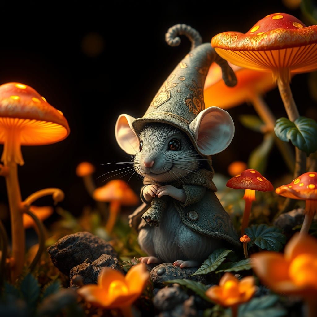 Whimsical Mouse in Enchanted Forest