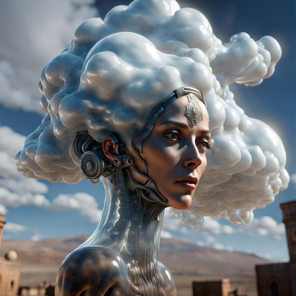 Moroccan Female Cyborg Head in Retrofuturism 3D