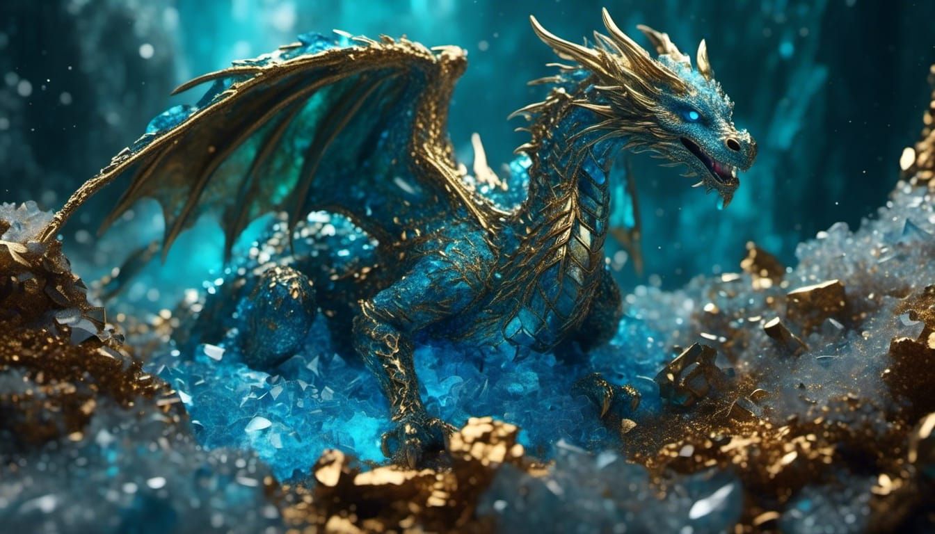 Azure Gemstone Dragon in Crystal Cave