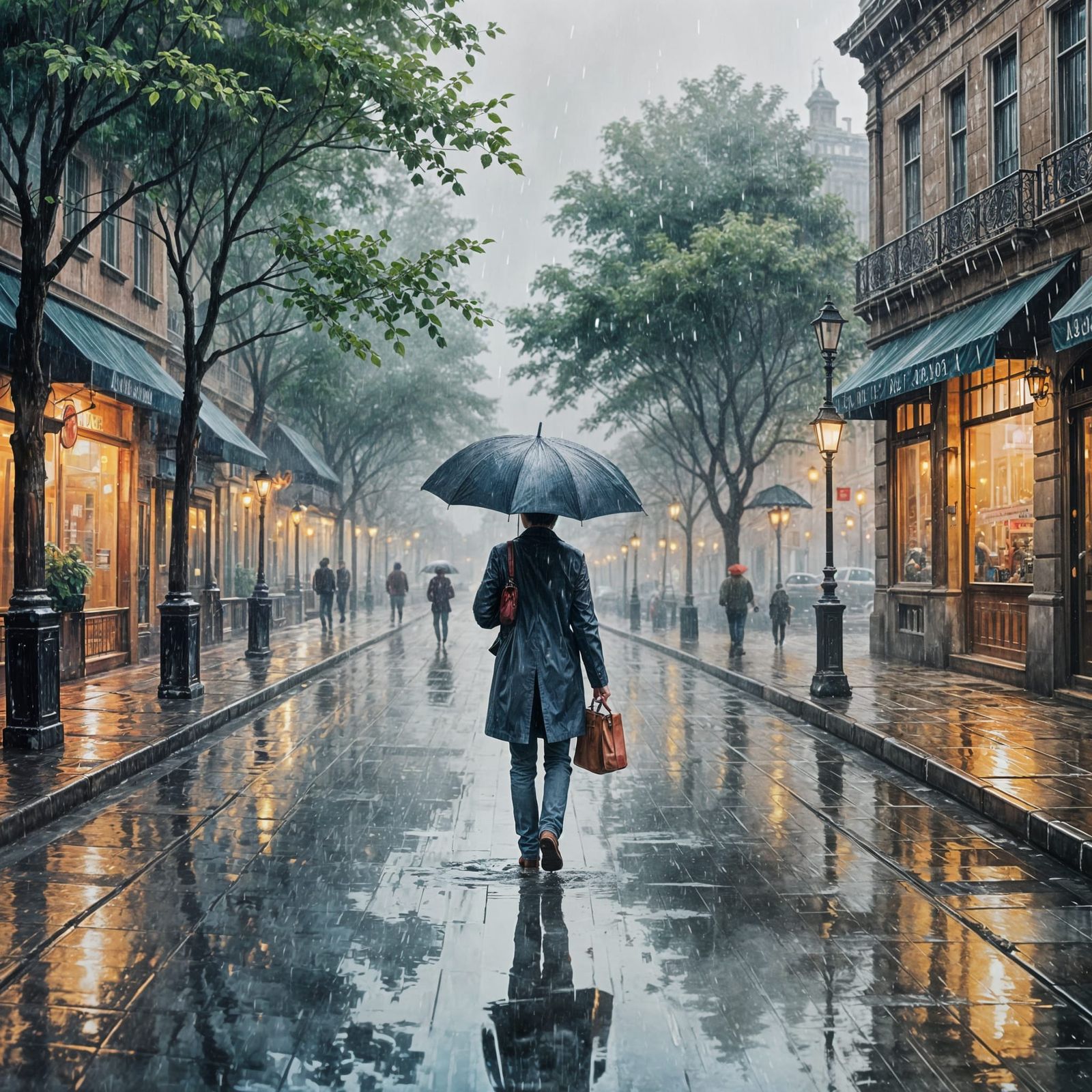 Rainy Cityscape in a Moody Muted Color Palette