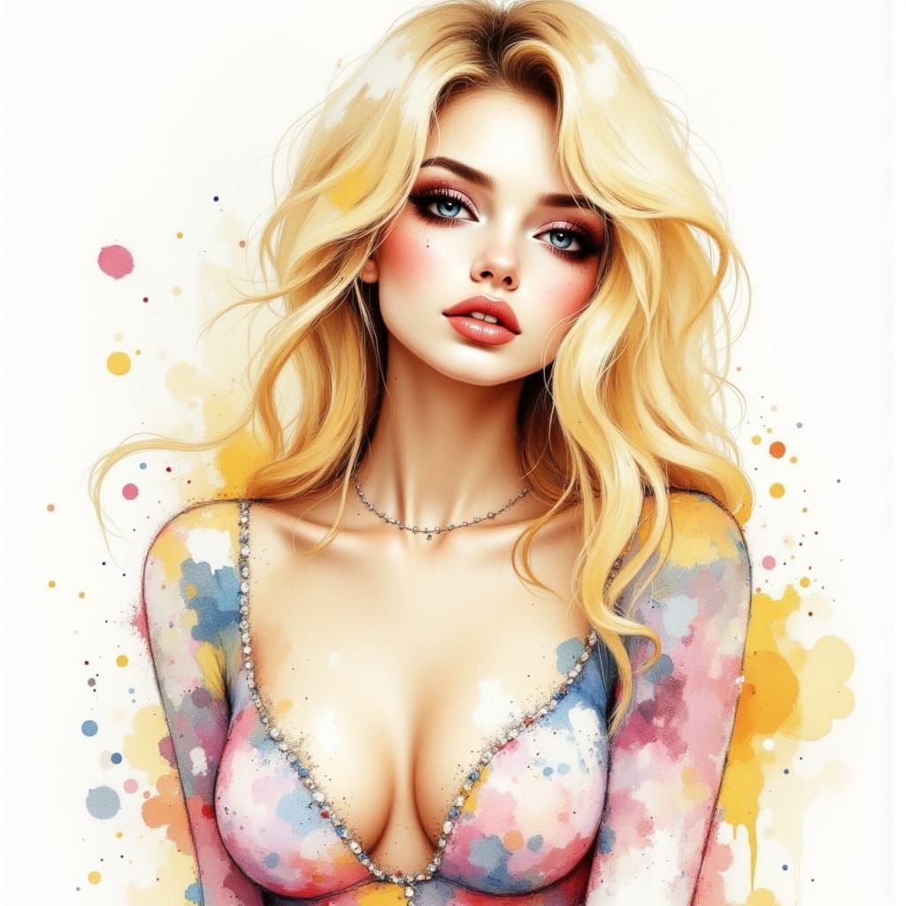 Watercolour Portrait of a Stunning Blonde Woman