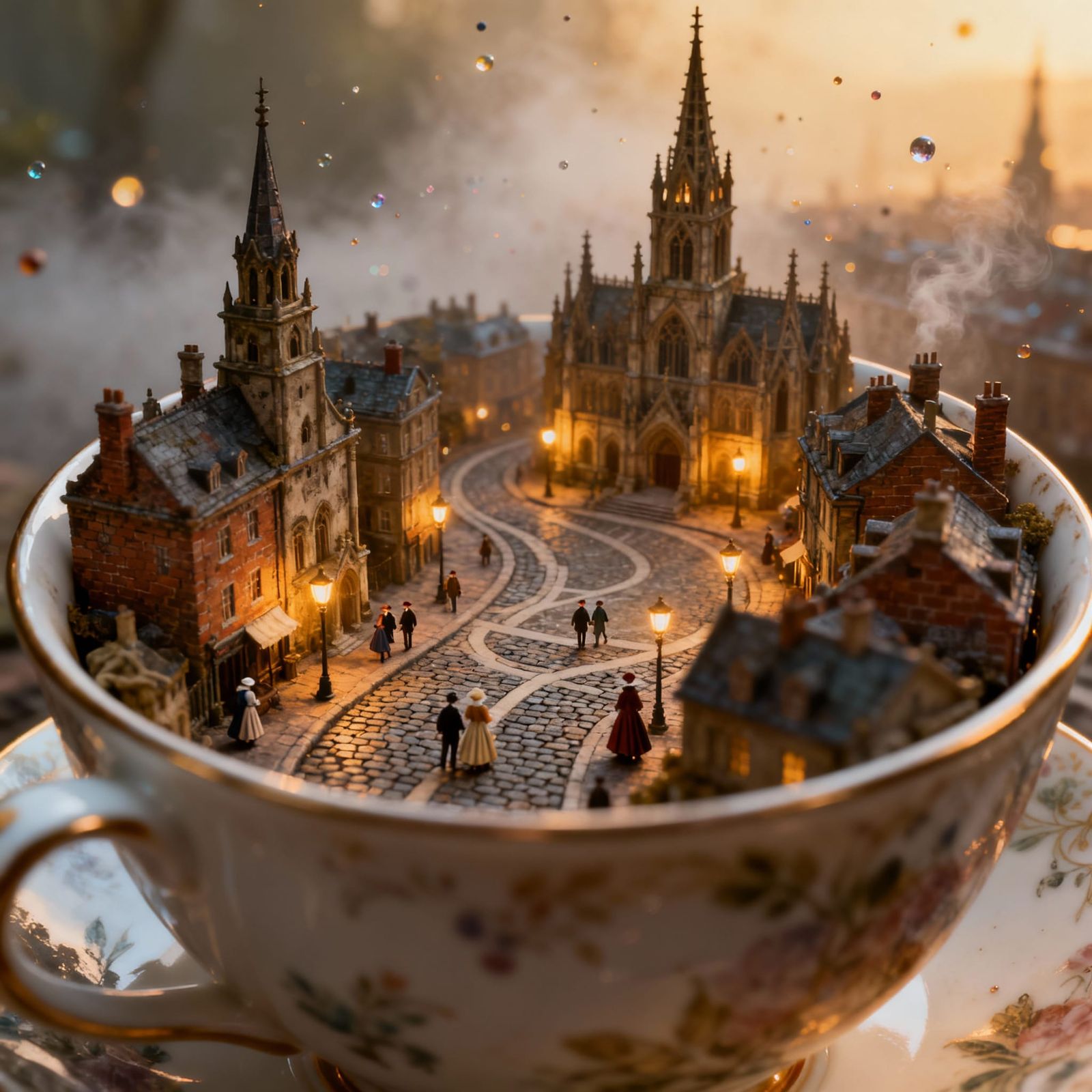 Victorian Cityscape Renders Inside Enchanted Teacup