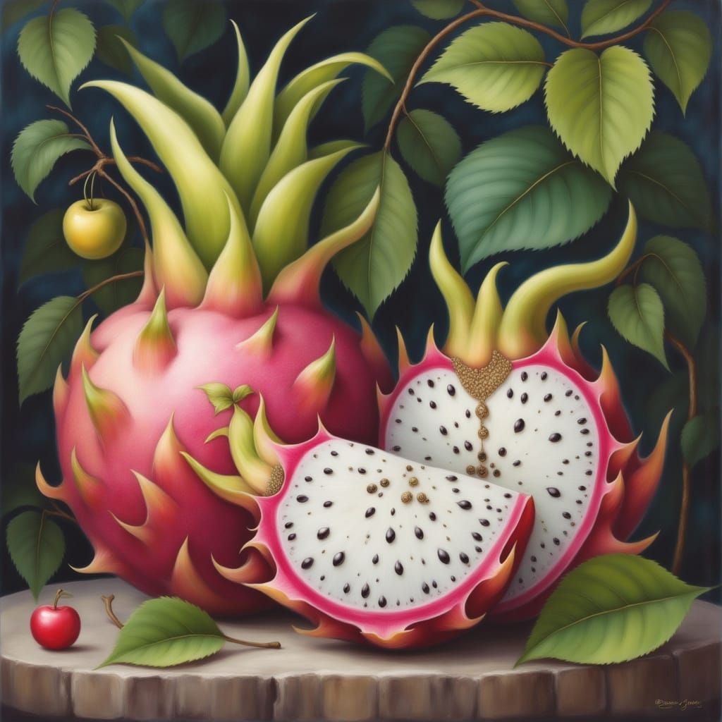 Dragon Fruit Apple Hybrid in Art Nouveau Style