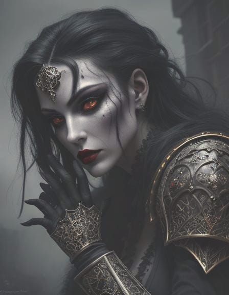 Elegant Goth Woman in Vampiric Armor