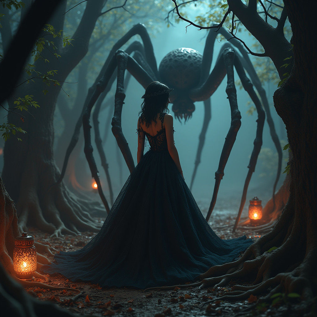 Gothic Vampiress in Dark Mystical Forest