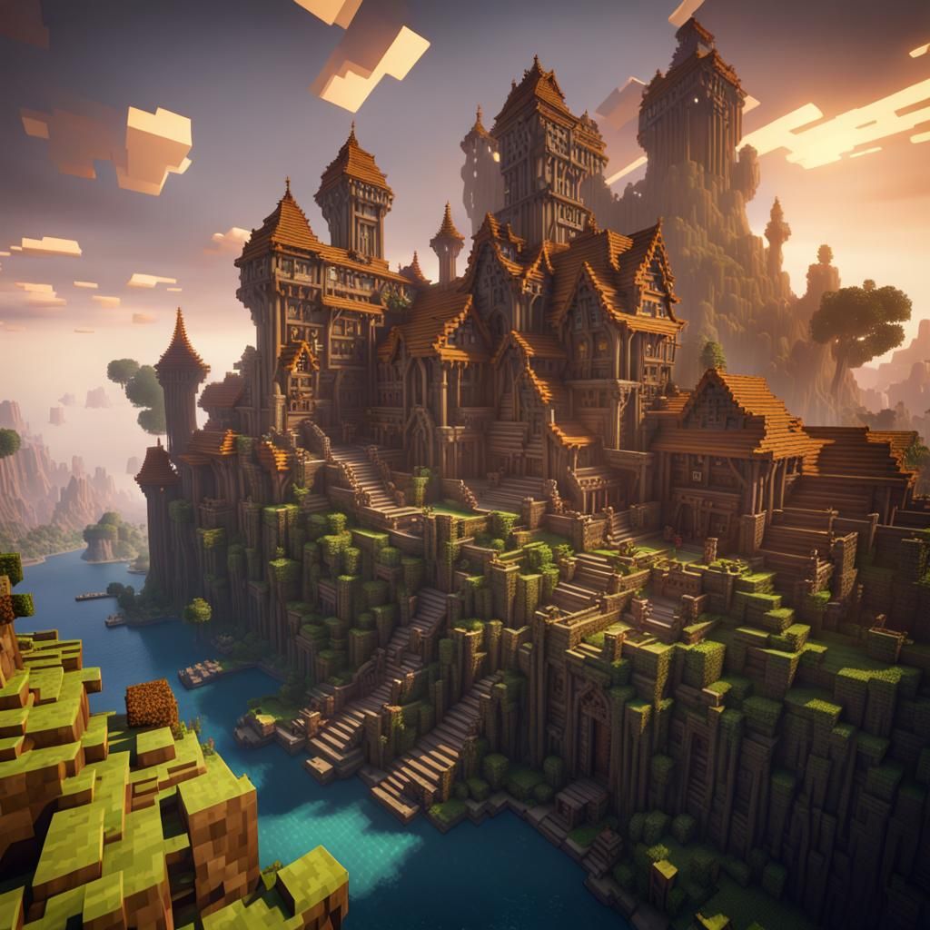 Detailed Minecraft Landscape in Fantasy Concept Art