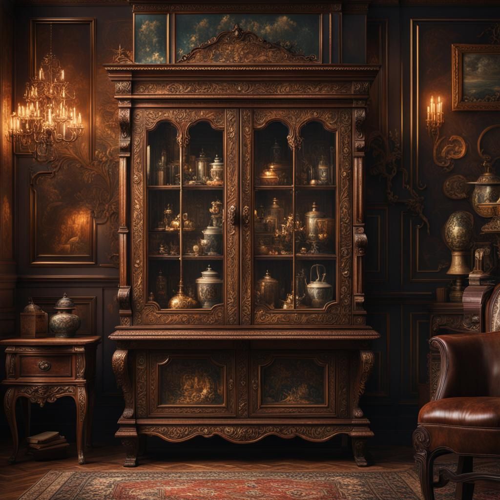 Dramatic Antique Cabinet in Digital Matte Painting