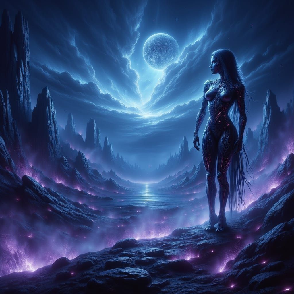 Cyborg Warrior Woman on Alien Planet, Gothic Armor