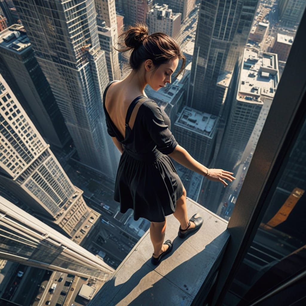 Woman on Skyscraper Edge: Vertigo Art
