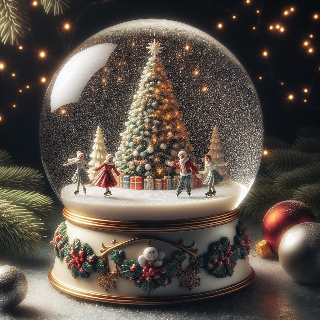 Whimsical Snow Globe Scene in Festive Holiday Style