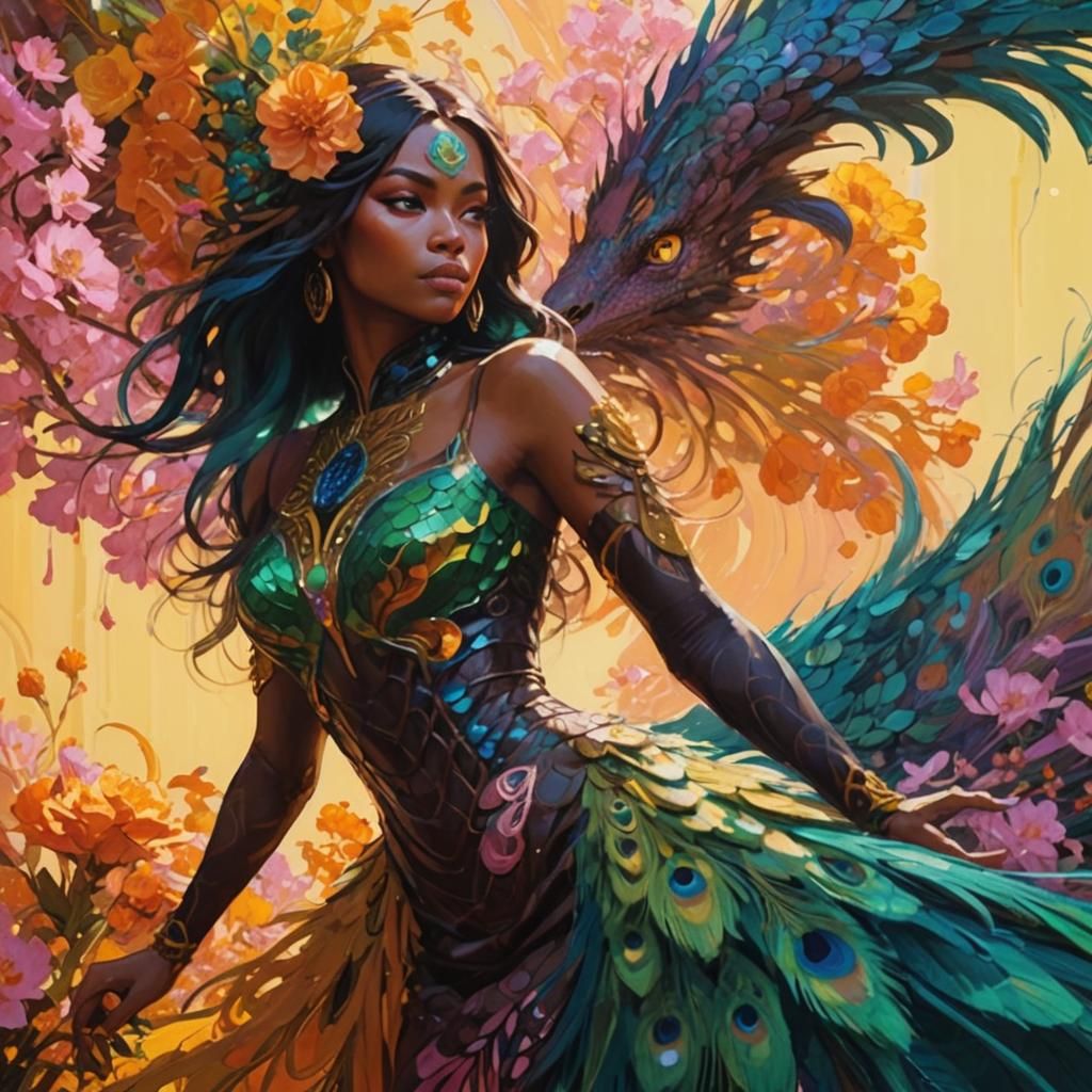 Dragon Peacock Woman in Abstract Expressionism