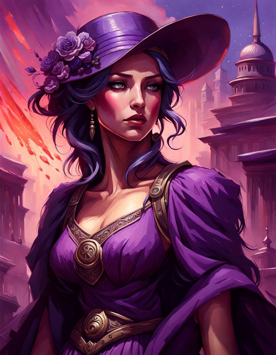 Grungy Woman in Violet Battlefield, Digital Painting