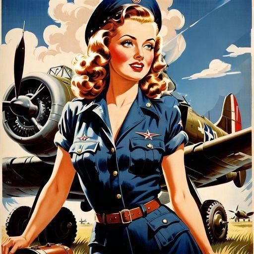 WWII Pin-Up Recruitment Poster with Sky Backdrop