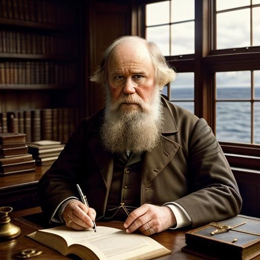 Darwin Writes 'Origin of Species' in Hyperrealism