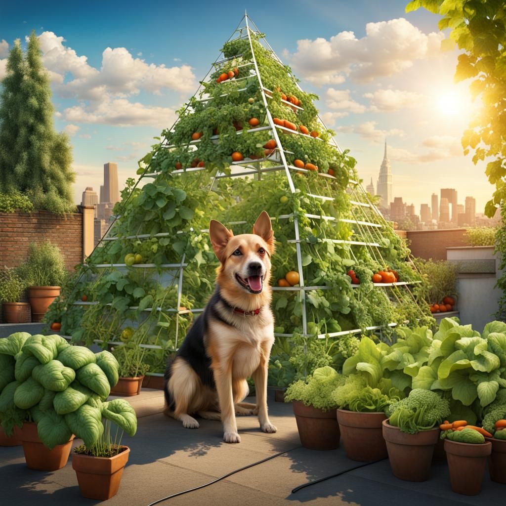 Utopian Rooftop Garden with Pyramid Trellis