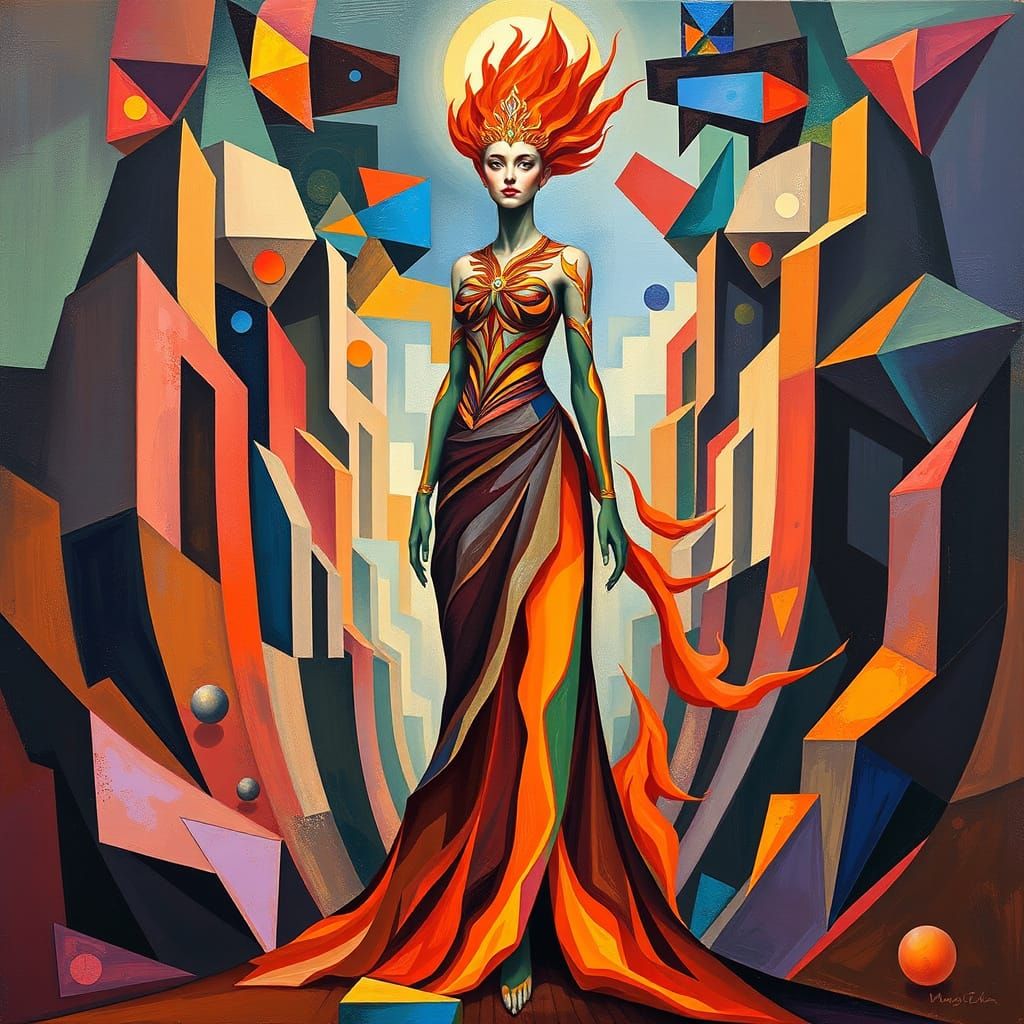 Surreal Cubist Princess in a Kaleidoscopic Realm of Fracture...