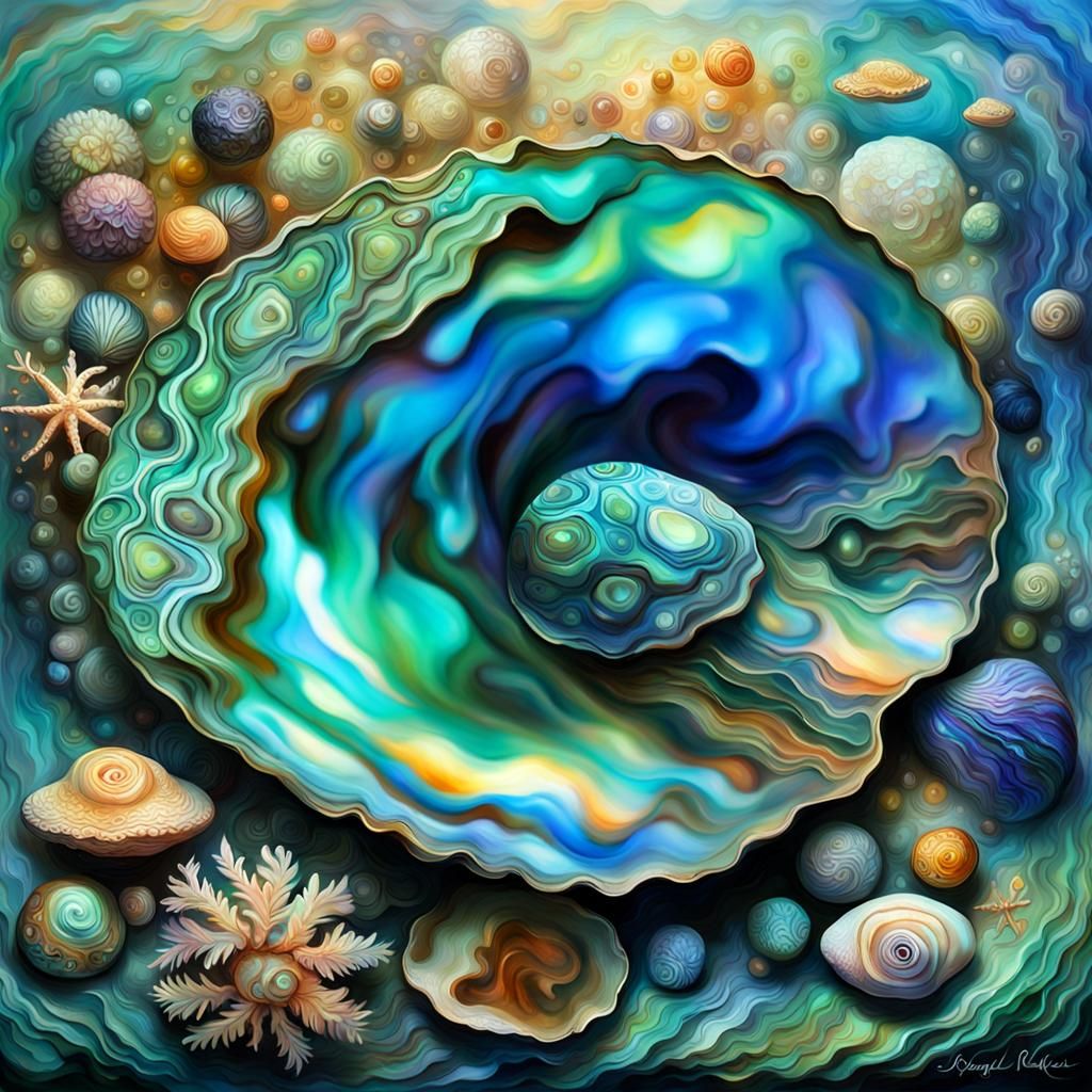 Surreal Abalone Nautical Scene in Impressionist Style