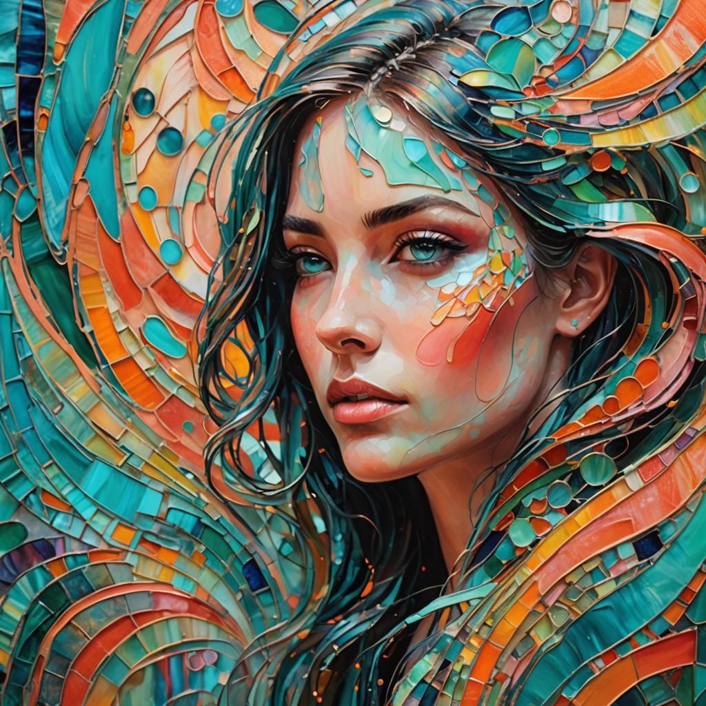 Abstract Girl with Swirling Colors in Expressionist Style