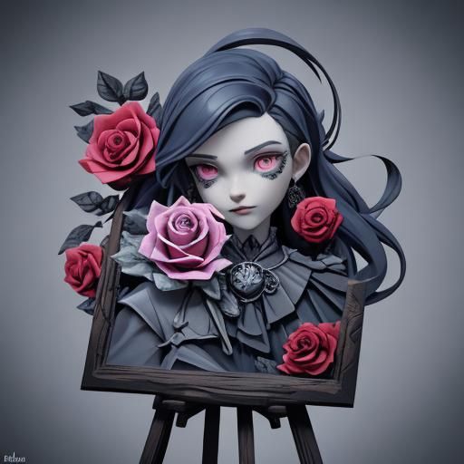 8K Ultra HD, highly detailed, Abstraction, Oil, Sketch, Gothic woman and rose, Gothic design and magic symbol woman and ...