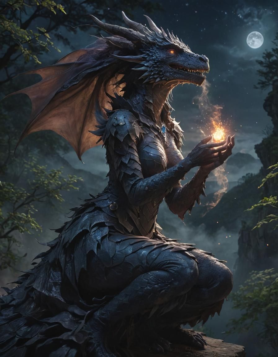 Dragon Witch Singing in Cosmic Forest