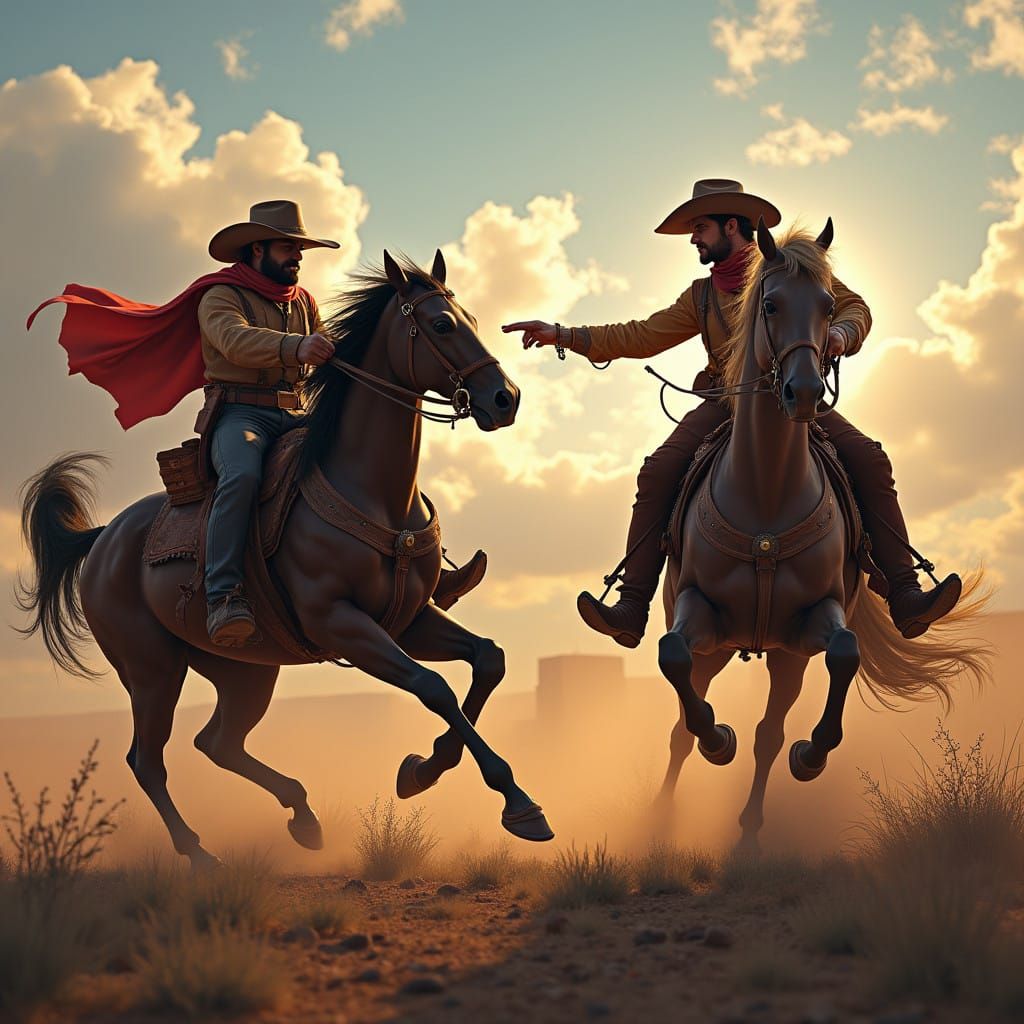 Two Wild West Cowboys Clash in a Dazzling Duel Scene