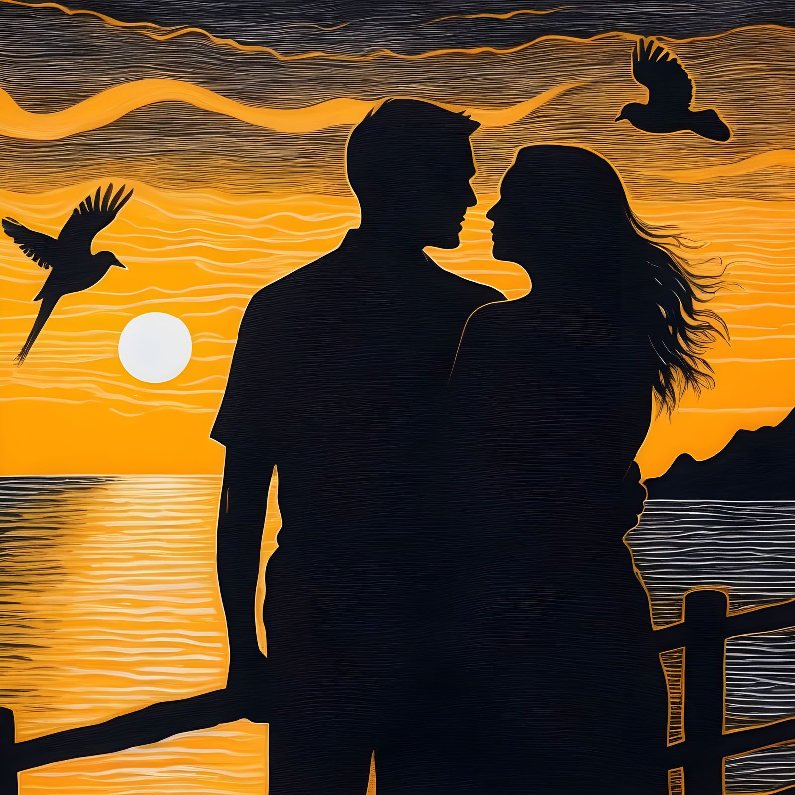 Island Dance Party at Sunset in Charcoal Style