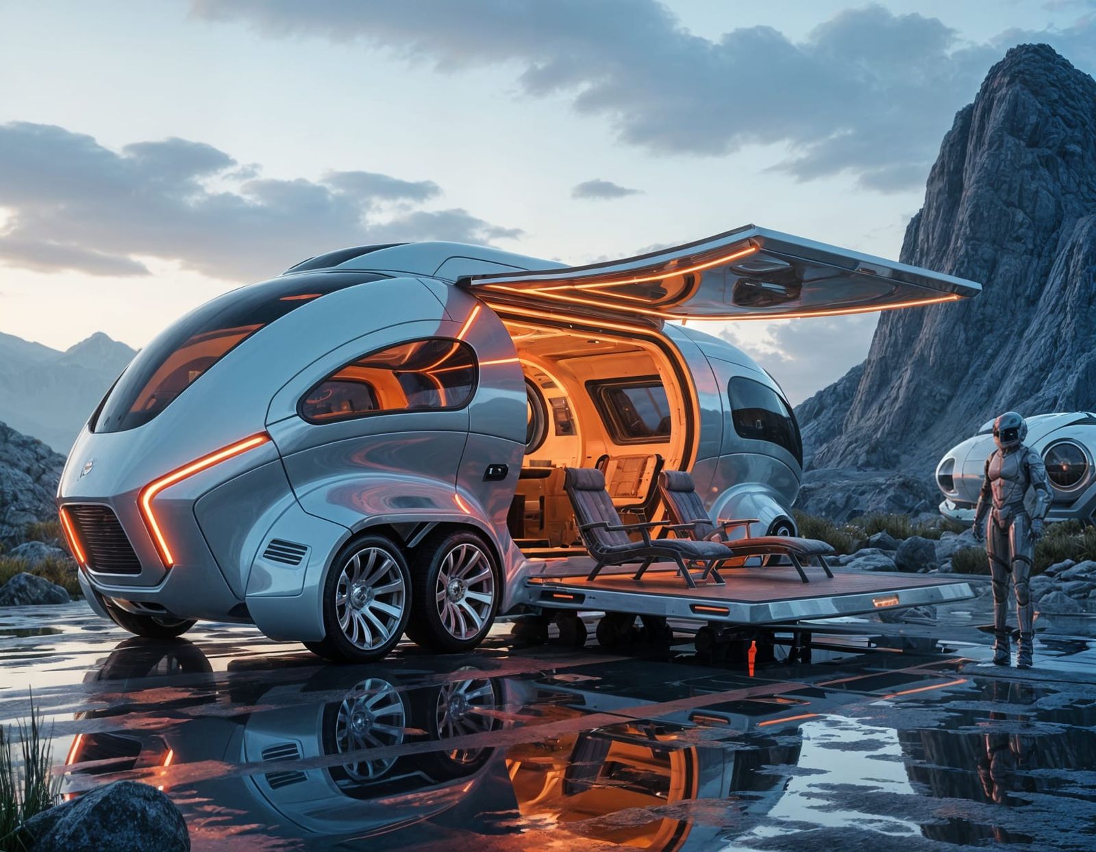 Futuristic Biomechanical Mobile Home in Alien Landscape