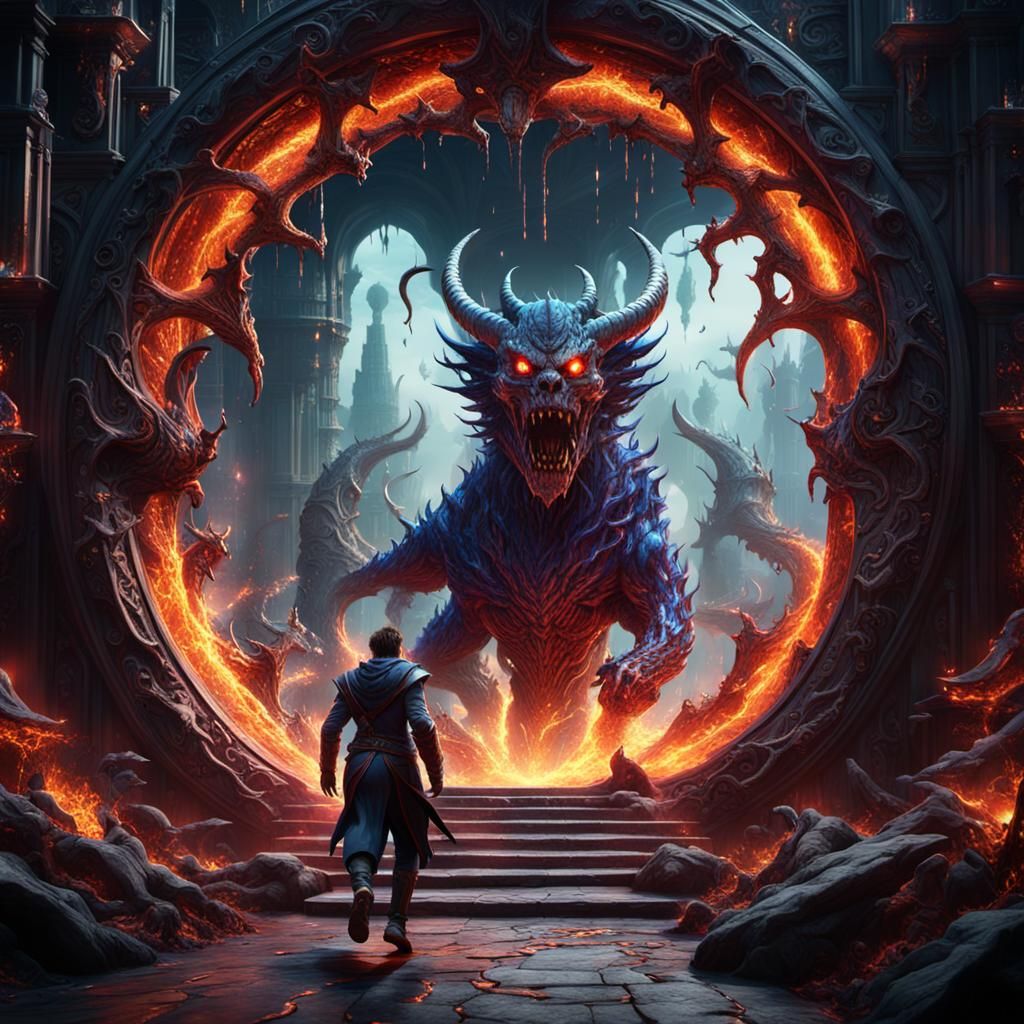 Demons Escape Through Dimensional Portal in Detailed Paintin...