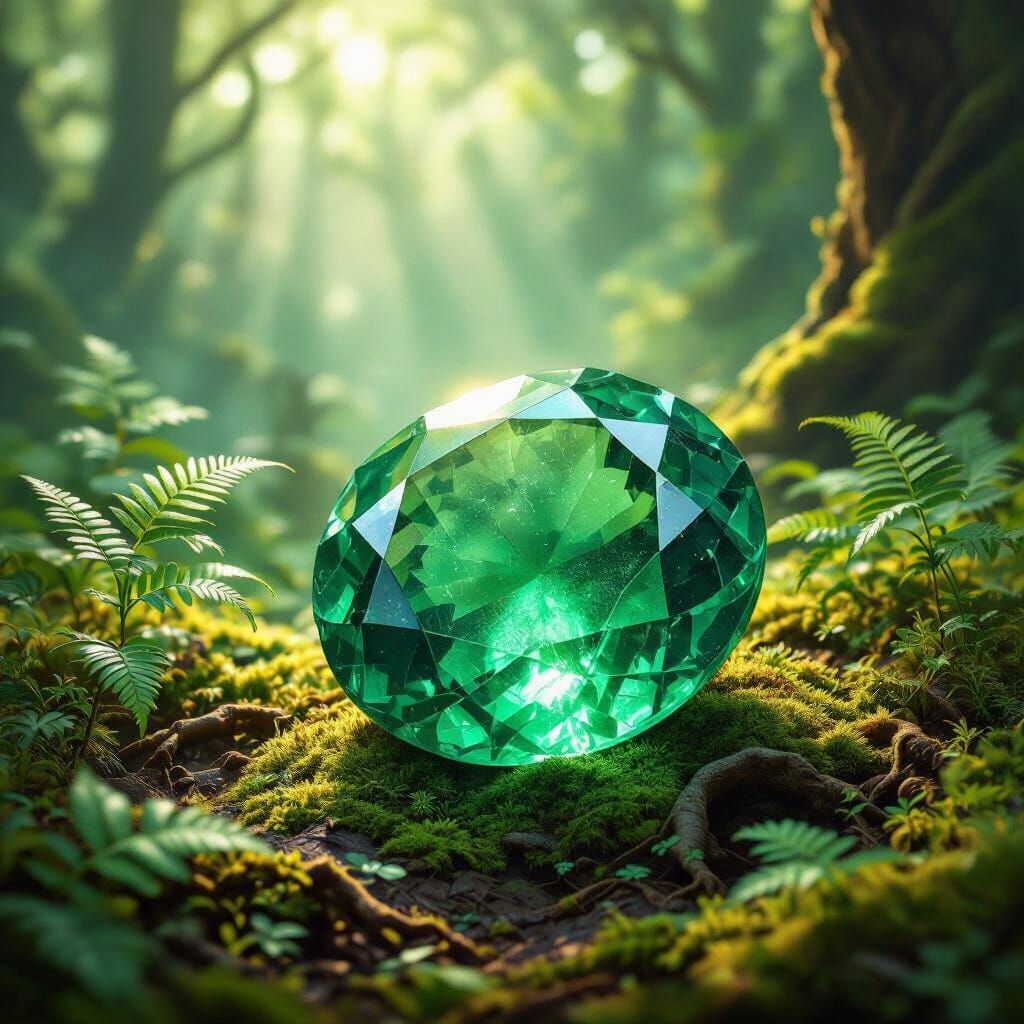 Exquisite Emerald Gemstone in Enchanted Forest