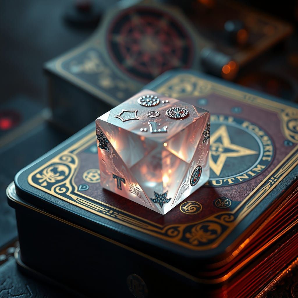 Ethereal Dice Merge with Ancient Cards in a Hyper-Realistic...