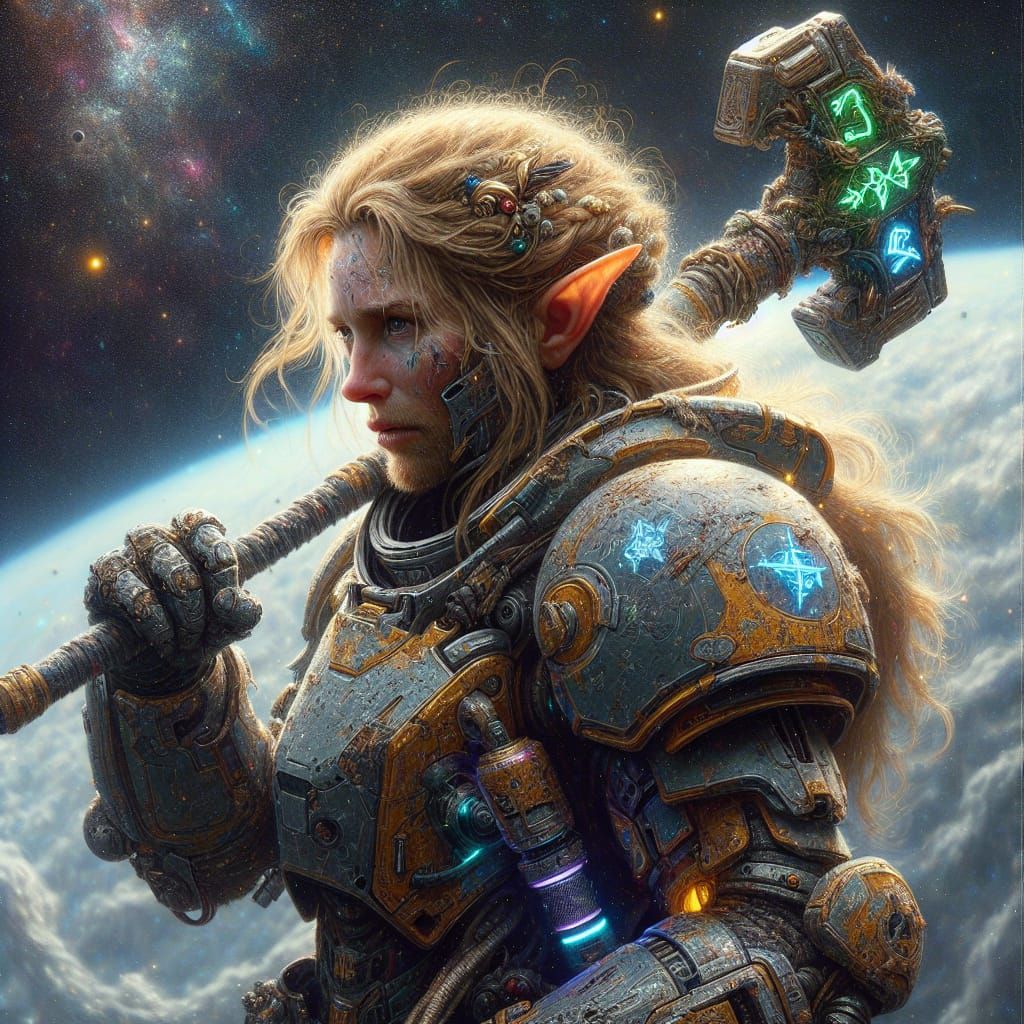 Space Elf Knight in Neon Rune Armor