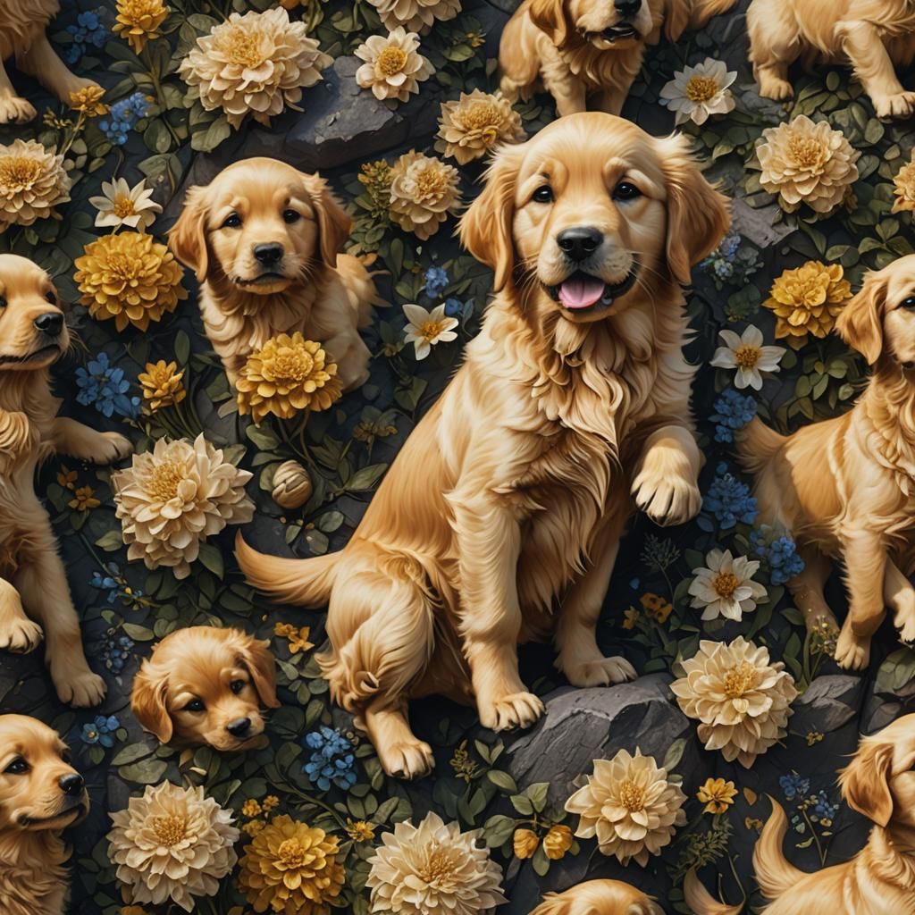Fantastical Baby Golden Retriever in Detailed Matte Painting
