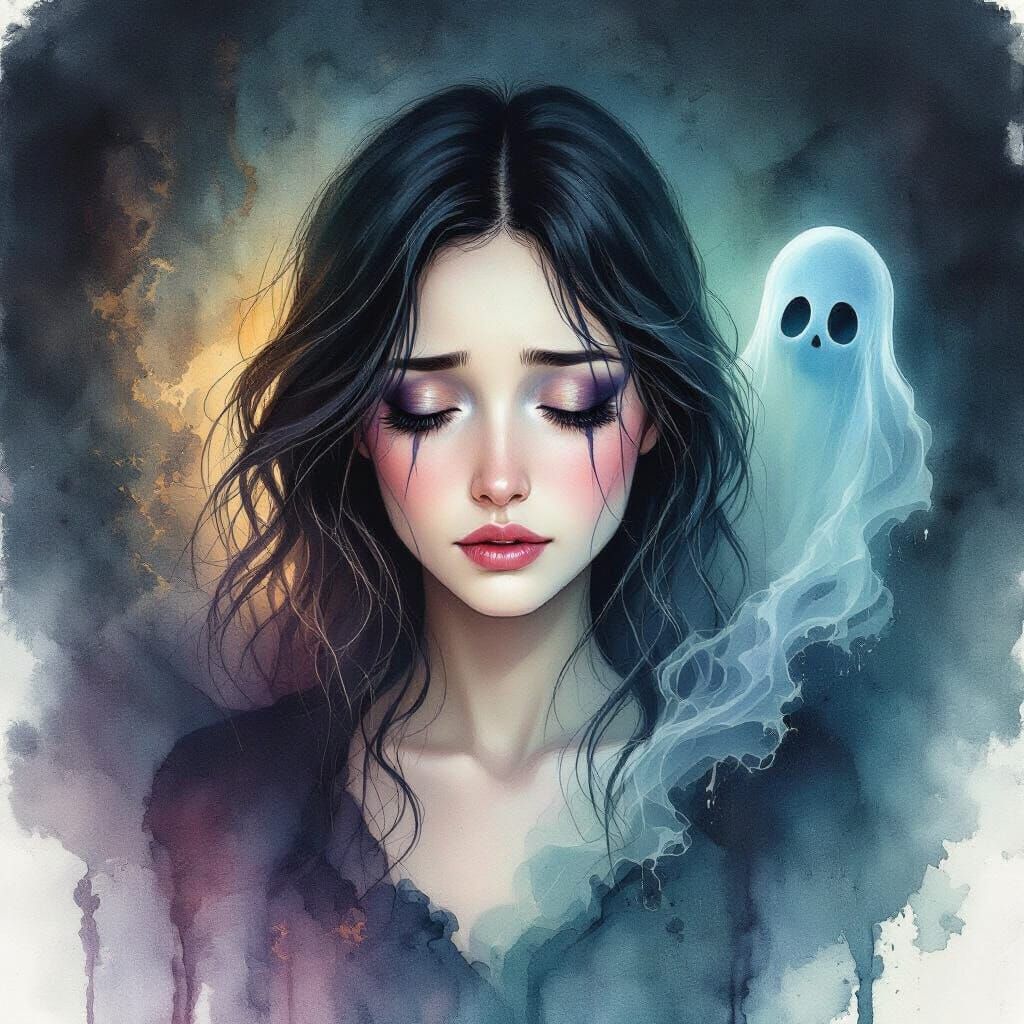 Melancholic Ghostly Encounter in Alcohol Ink Style