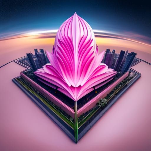 Pink Lotus Flower Building: Aerial View