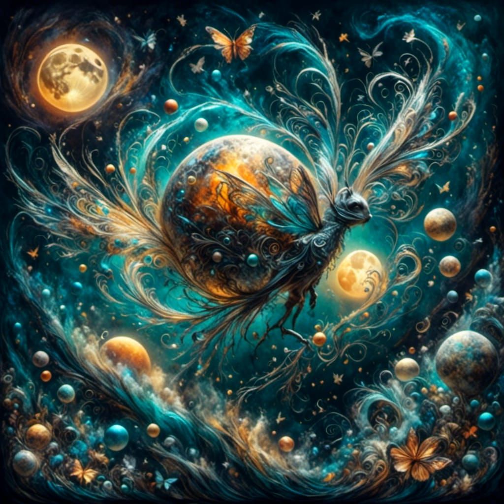 Cosmic Butterfly Creates Planets: Surreal Concept Art
