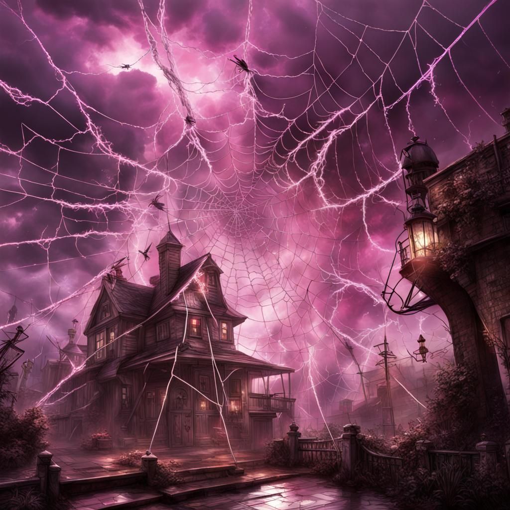 Alice in Wonderland and Giant Spiderwebs, Photorealistic