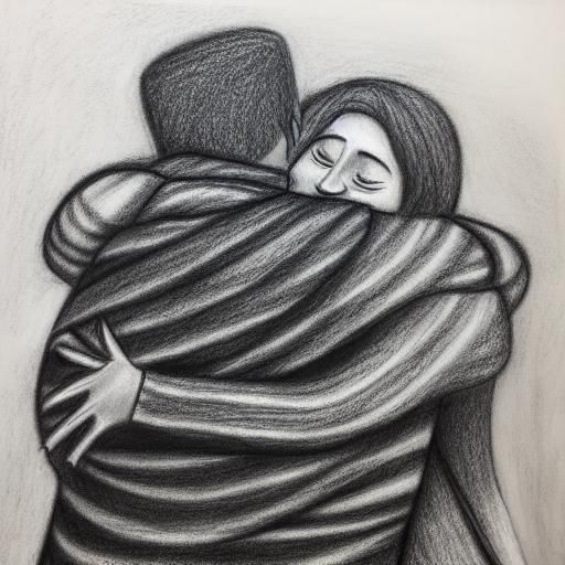 Lovers' Embrace: A Delicate Charcoal Drawing
