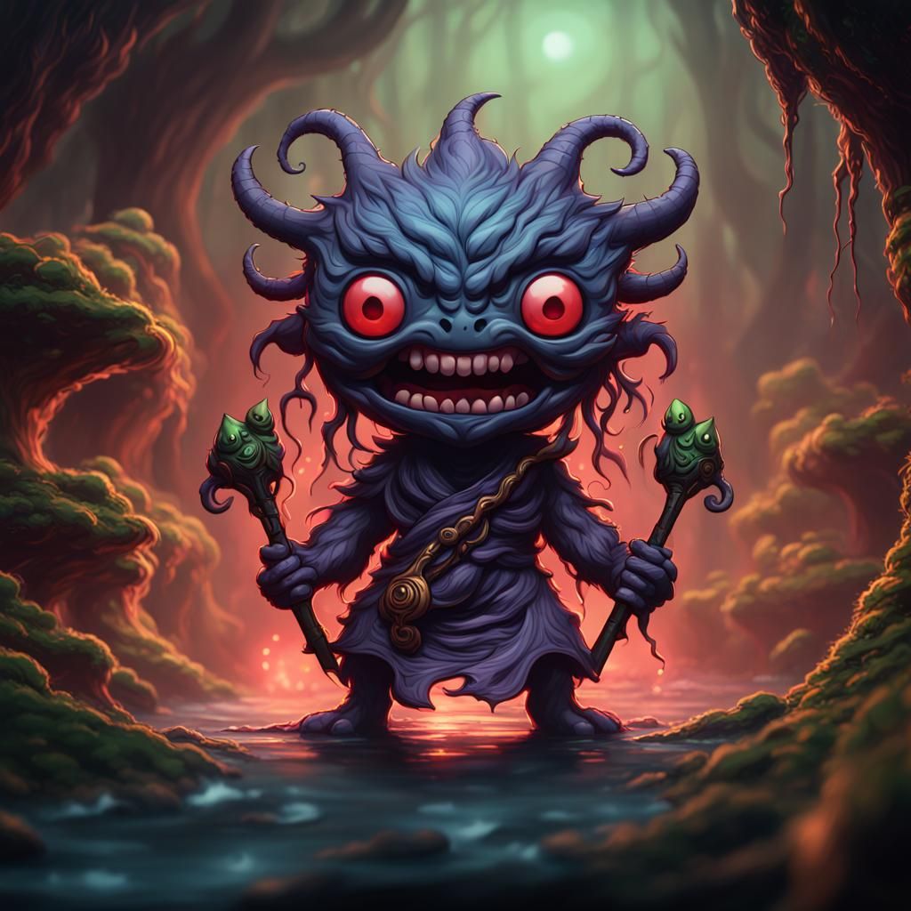 Demonic Eldritch Chibi Kappa Yokai Illustration