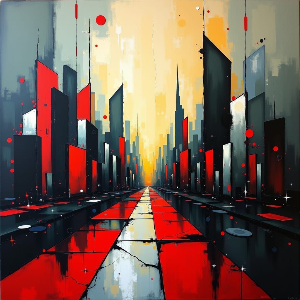 Surreal Cityscape in Cyberpunk Aesthetic