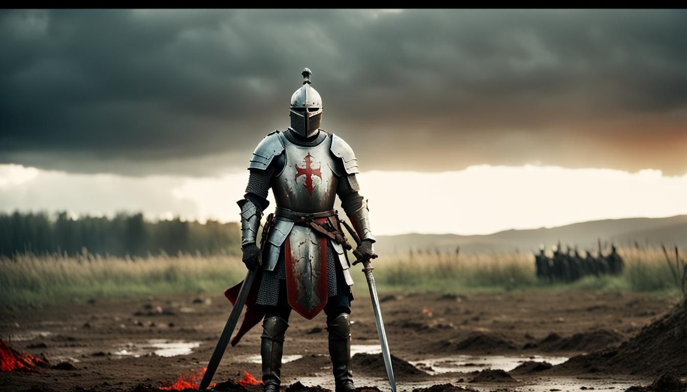 Weary Knight Stands Victorious on Battlefield