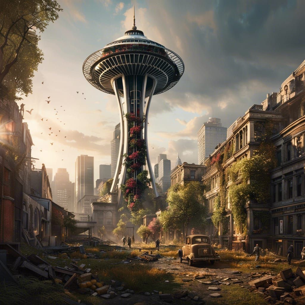 Post-apocalyptic Seattle Space Needle (100th anniversary, 20...
