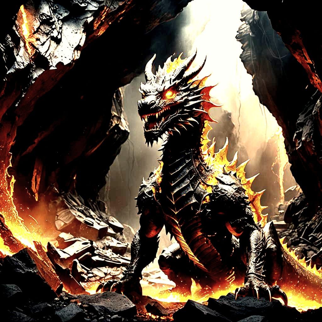 Dramatic Molten Metal Dragon in Cinematic Style