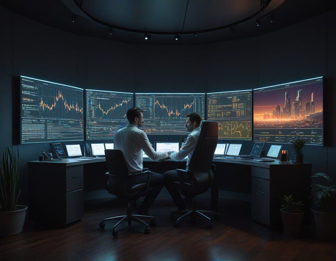 Hyper-Realistic Crypto Trader in High-Tech Home Office