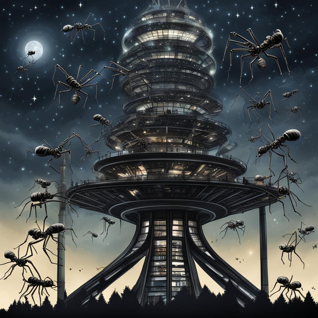 CN Tower Swarm of Skeletons in Giger Style