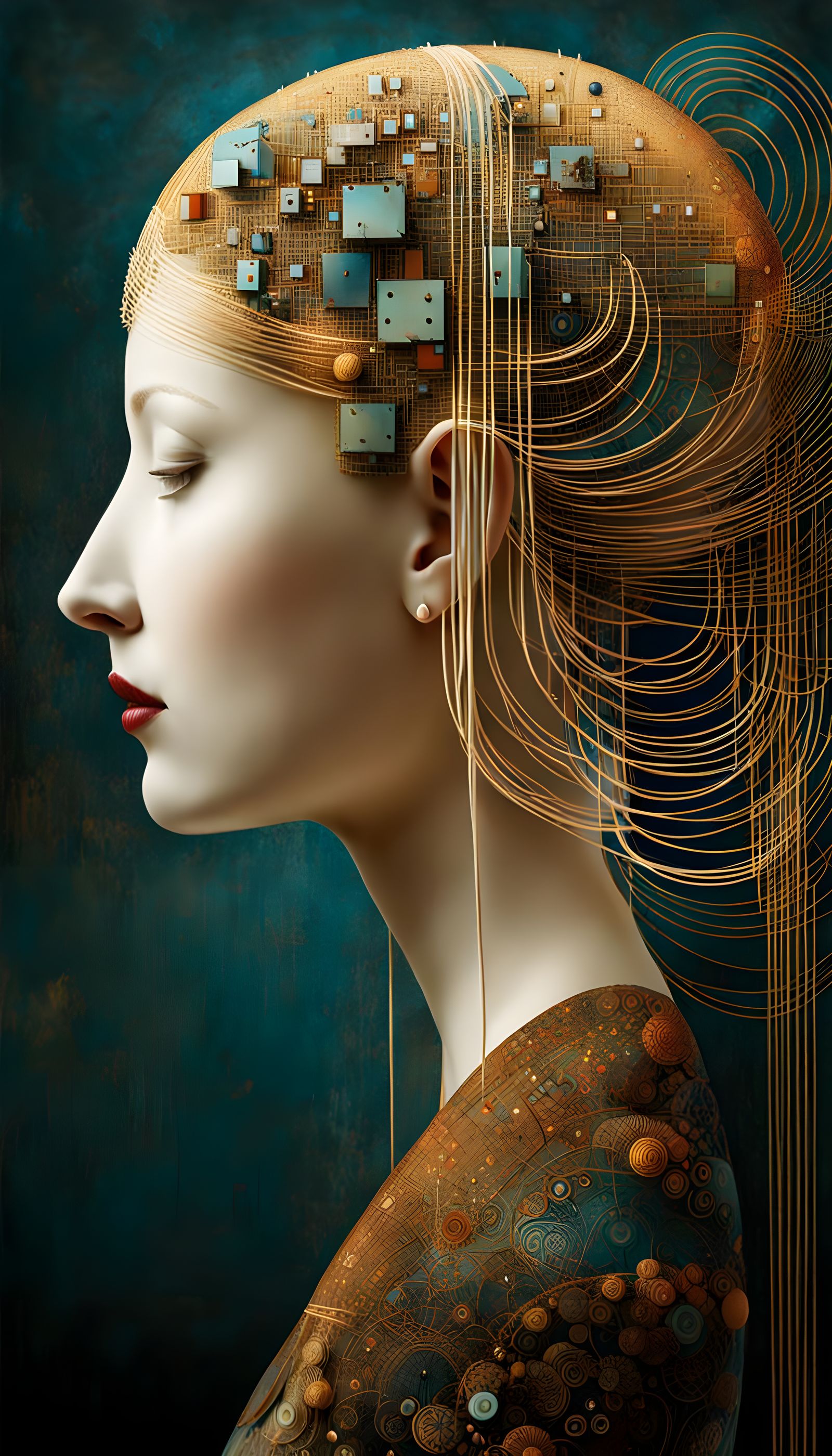 Surreal Female Portrait with Electronic Circuitry