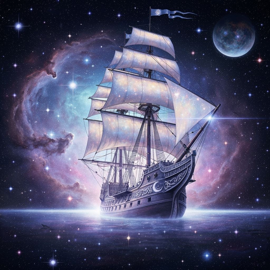 Majestic Galleon Sailing Through Cosmic Nebula