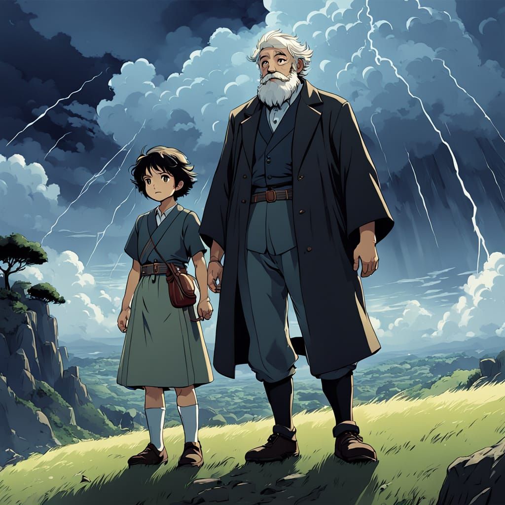 Italian Family Awaits Storm in Ghibli Anime Style